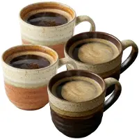 Mica Decorations Koffiemok Ethan - 4x - zwart en terra - 7 x 8 cm - porselein - theemok