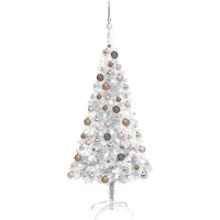 Syfax Kunstkerstboom met verlichting en kerstballen 120 cm PET zilver