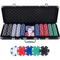 Engelhart Pokerset 500 Chips (11,5 gram) in Zwarte Koffer – Met 2 Sets Speelkaarten, 5 Dobbelstenen en Dealer Buttons