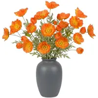Mica Decorations Kunstbloem Klaproos Poppy - 8x - H62 cm - oranje - kunststof - stelen kunstbloemen - boeket - oranjen bloemetjes