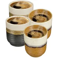 Mica Decorations Koffiemok Ethan - 4x - zwart en terra kleur - zonder oor - 7 x 8 cm - porselein