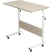 FLOKOO Laptoptafel op Wieltjes - Wit - 80 cm x 40 cm - In Hoogte Verstelbaar - Bedtafeltje met Wielen - Ontbijttafel