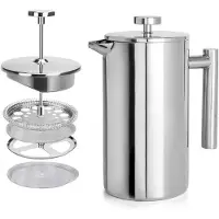 INF Roestvrijstalen French Press Koffiezetapparaat met Filter - Handmatige Koffie- & Theebrouwer 800 ml
