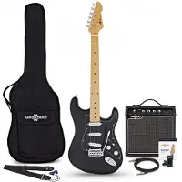 Gear4Music LA Select Electric Guitar Black 15W Guitar Amp & Accessory Pack