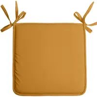 Stof Textile Home stoelkussens - okergeel - 38 x 38 x 3 cm - voor binnen - touwtjes sluiting - zitkussens plat - vierkant