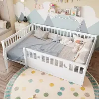 Merax Kajuitbed 140x190 cm - kinderbed met leuning - sterren- en maanklare decoratie - zonder lattenbodem - zonder matras - wit