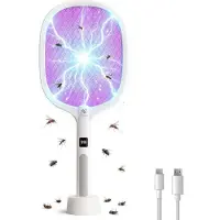 Nuvance Elektrische Vliegenmepper - Usb Oplaadbaar - Muggenlamp - met Display - Muggenstekker - Vliegenvanger - Vliegenlamp - Wit