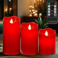 Aurae Led Kaarsen met Bewegende Vlam - 3x - Echte Wax - Afstandsbediening - 180+ branduren - op Batterijen - Flikkerende Vlam - Timer - Kerst Kaarsen - kerst verlichting
