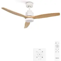 Create - Plafondventilator 40W silent 100% hout - Wit / Licht hout - Ø112cm - Met licht - Controller voor wandmontage + afstandsbediening - WIND STYLANCE NATURAL WOOD