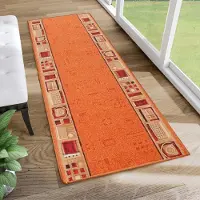 Tapiso Antislip Tapijtloper – Gangloper Keukenloper Oranje – Rubber Onderkant Geometrisch Maat- 67x650