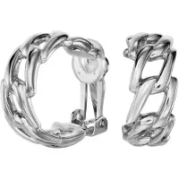 Traveller Clip Oorbellen - Oorclips Dames - Oorringen - Zilverkleurig - Schakel Design - Geplatineerd - 25mm - 157888