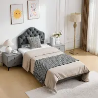 HAUSS SPOLE Bedframe - Gestoffeerd Eenpersoonsbed - Verstelbaar Hoofdbord Met Houten Lattenbodem - Slaapkamer - Chenille Grijs