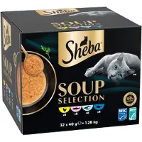Sheba Kattenvoer - Soep Natvoer - Mix (kip, tonijn, zeevis en zalm) - 32 x 40 g - Soup Selection