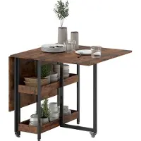 Northio Een uitschuifbare eettafel in industriële stijl, geschikt voor maximaal 4 personen, met open vakken, flexibel, gemaakt van metaal en houtvezel, bruin