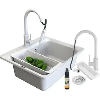 Granitan Spoelbakken Granieten Zante - Wasbak Keuken Met Sifon Afdruiprek en Kraan- 62x52x20cm - Wit