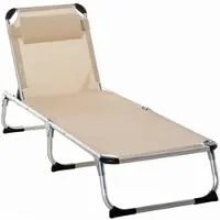 MODFU - Opvouwbare Tuinligstoel - 4-Standen Verstelbare Rugleuning - Met Afneembaar Kussen - Aluminium - Beige