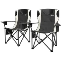 MODFU - Campingstoelen - Opvouwbaar Met Armleuningen En Bekerhouder - Voor Buiten - Metaal - Zwart