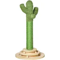 Northio Kattenkrabpaal, cactuss ontwerp, van grenenhout en sisaltouw, met houten bal speelgoed, 60 cm, groen en naturel