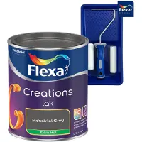 Flexa Voordeelpakket Creations - Lak Extra Mat - Industrial Grey - 750 ML + Lakroller - 4 Delig