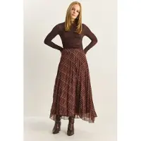 Bianco Hoge Taille Maxi Chiffon Geruite Rok