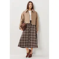Happiness İstanbul Hoge Taille Midi Rok met Knoopsluiting
