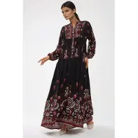 Hiccups for Kids Gedrukte Lange Mouw Viscose Maxi Jurk