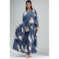 Hiccups for Kids Geprinte Lange Mouwen Viscose Maxi Jurk