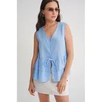 MixRay V-hals Knoop Katoenen Blouse