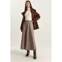Bianco Geruite Hoge Taille Maxi Rok