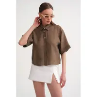 MixRay Korte Mouw Crop Shirt met Steenaccessoires
