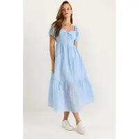 Bianco Geborduurde Hart Kraag Maxi Jurk