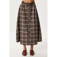 Happiness İstanbul Hoge Taille Midi Rok met Knoopsluiting
