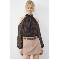 Bianco Effen Chiffon Colblouse met Uitsnijding