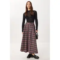 Happiness İstanbul Geruite Hoge Taille Plissé Midi Rok