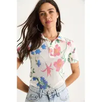 Bianco Bloemige Poloshirt Blouse