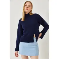 Bianco Ontspannen Pas Turtleneck Trui met Splits