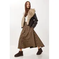 Happiness İstanbul Pocket Gedetailleerde Lange Geruiten Rok met Ritsafsluiting