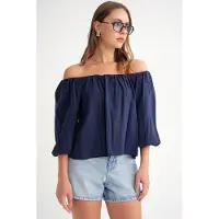 MixRay Modal Gemengde Blouse met Madonna Kraag en Rimpeldetail
