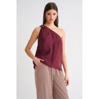 MixRay Asymmetrische Kraag Accessoire Gedetailleerde Top