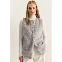 Bianco Pluche Vest met Knopenclosure