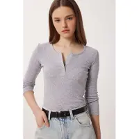 Happiness İstanbul Slim Fit U-Hals Lange Mouwen Blouse