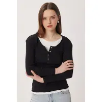 Happiness İstanbul Slim Fit Geribbelde Overhemdblouse met Lange Mouwen