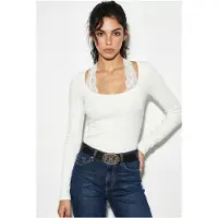 Bianco Slim Fit Lange Mouwen Vierkante Kraag Blouse