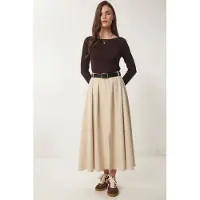 Happiness İstanbul Gestrikte Hoge Taille Midi Rok