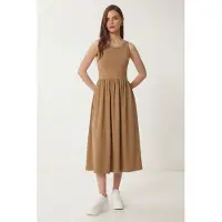 Happiness İstanbul Mouwloze Crew Neck Midi Jurk