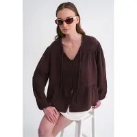 MixRay Lange Mouwen Losse Blouse met Strikhals