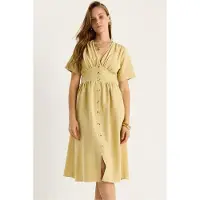 Bianco V-hals Knop Midi Shirt Jurk