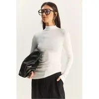 Bianco Fitted Coltrui met Lange Mouwen en Rimpeldetails