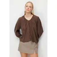 MixRay Gelaagde Knop-Up Crew Neck Blouse