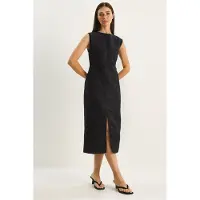 Bianco Faux Suède Midi-jurk